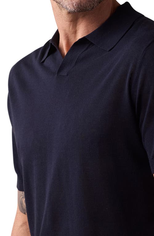 The Normal Brand Solid Johnny Collar Polo Sweater In Navy