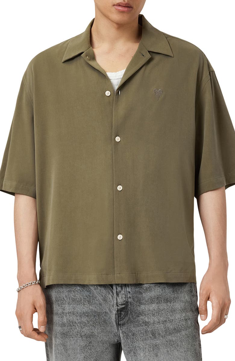AllSaints Rialto Camp Shirt, Main, color, Dusty Green