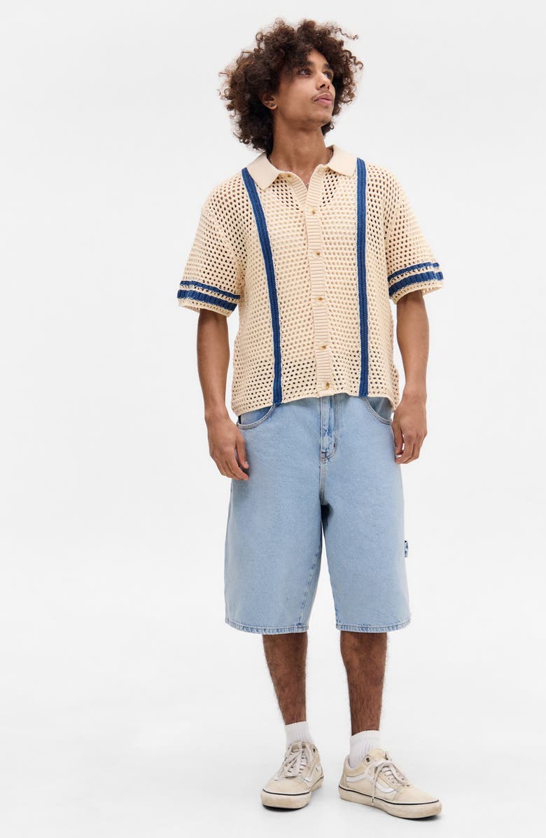 BDG Urban Outfitters Open Knit Short Sleeve Button-Up Shirt, Alternate, color, 