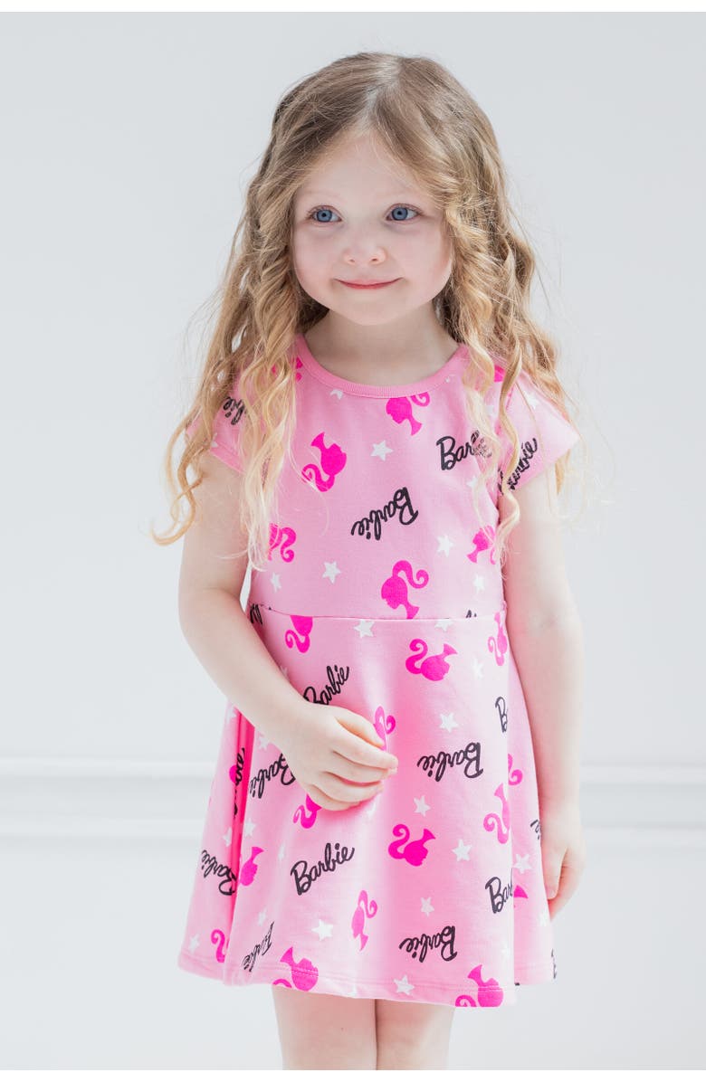 Barbie Short Sleeve Skater Dress, Alternate, color, Pink