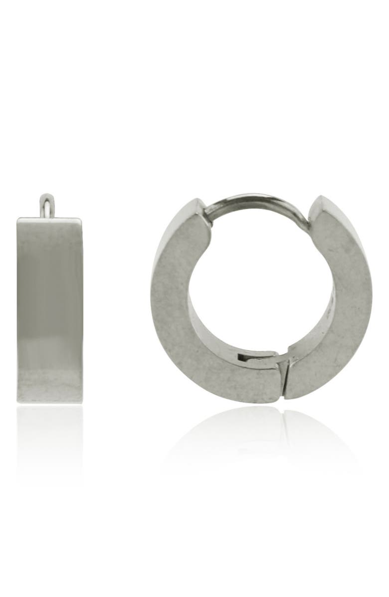 REBL Round Huggie Hoop Earrings, Main, color, Silver