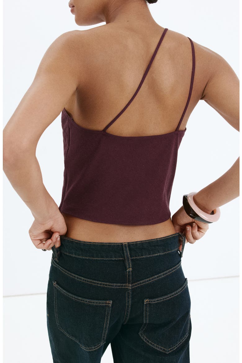 Floral Embroidered Asymmetrical One Shoulder Top, Alternate, color, MAROON