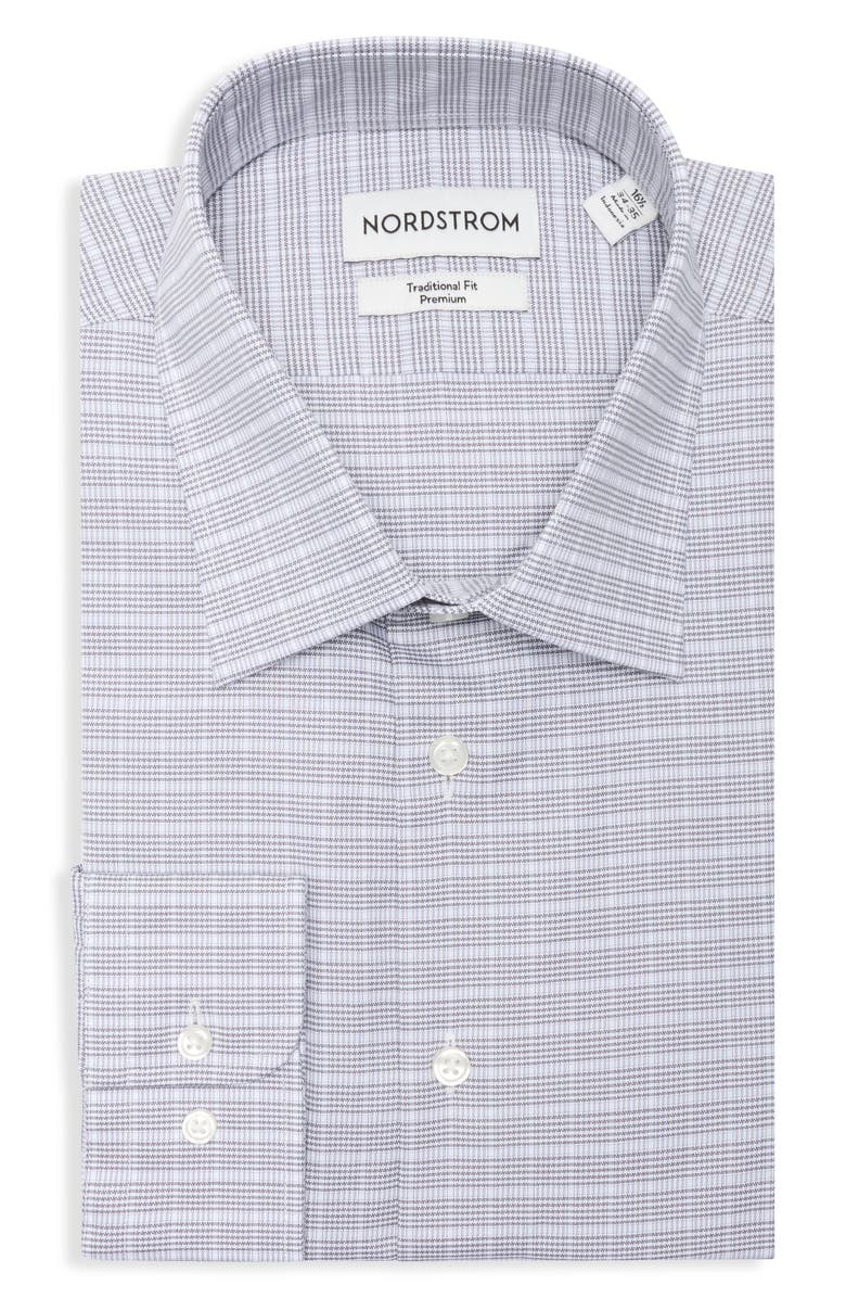 Nordstrom Traditional Fit Fit Plaid Premium Silk Dress Shirt, Main, color, Grey Mauro Plaid