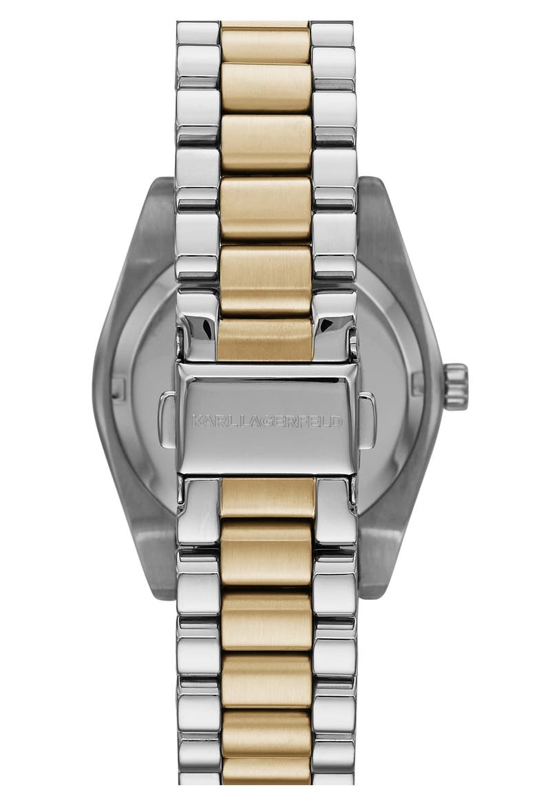KARL LAGERFELD 'Petite Stud' Two-Tone Bracelet Watch, 34mm, Alternate, color, SILVER/ GOLD