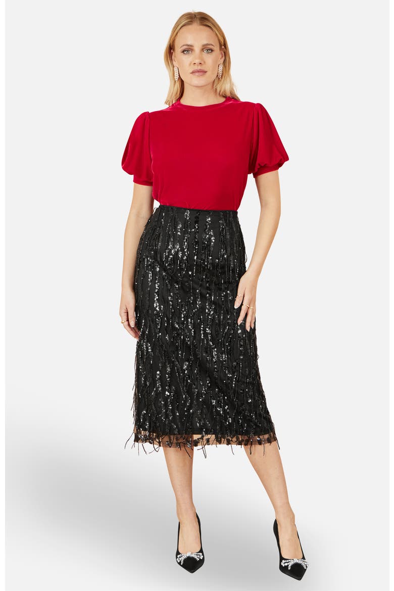 Velvet Puff Sleeve Top, Alternate, color, Red