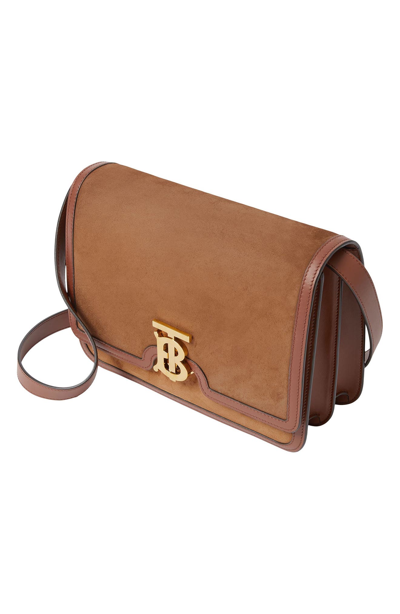 Burberry Medium TB Suede & Leather Shoulder Bag, Alternate, color, 