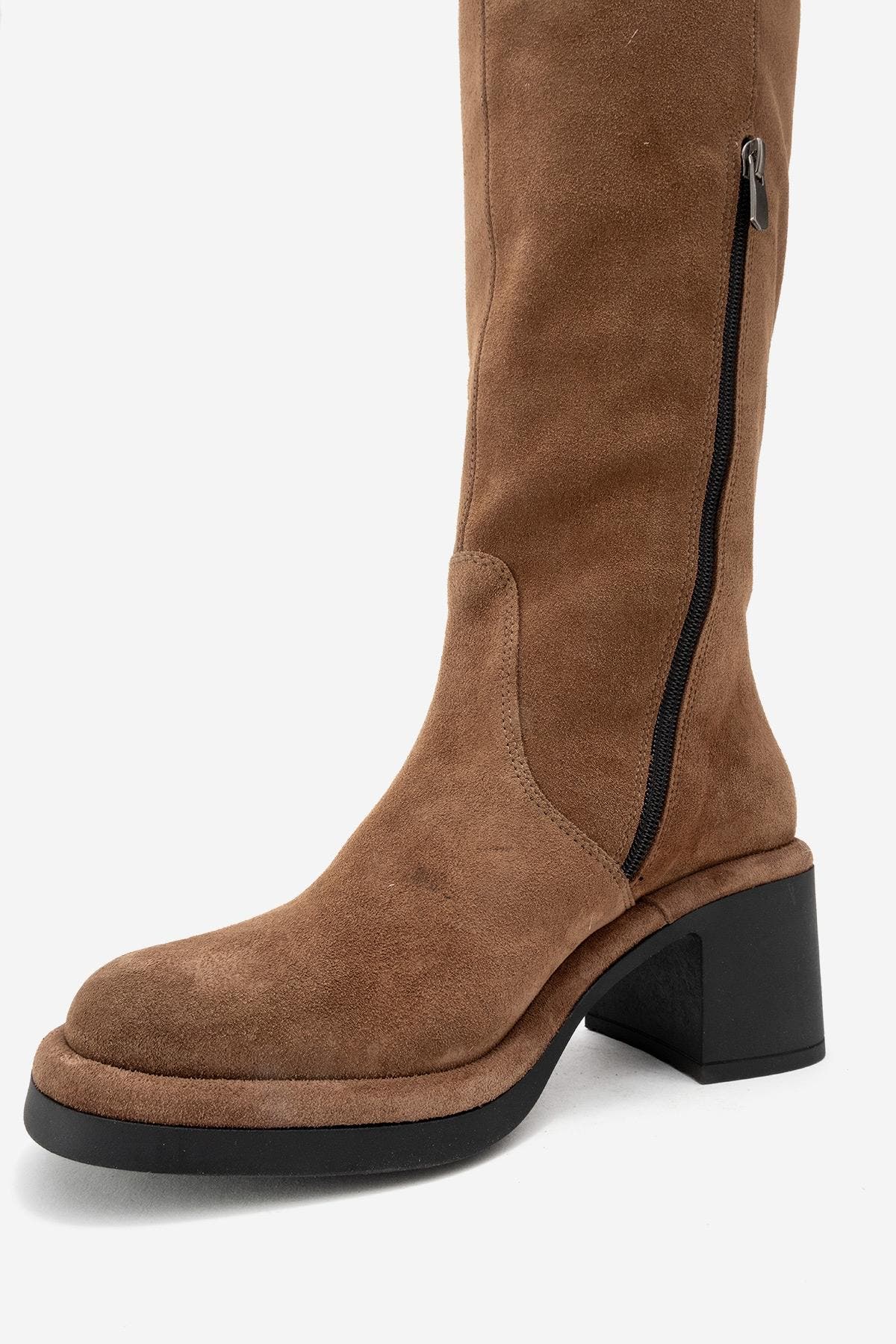 Fros Leather Knee High Boot, Alternate, color, Cognac Suede