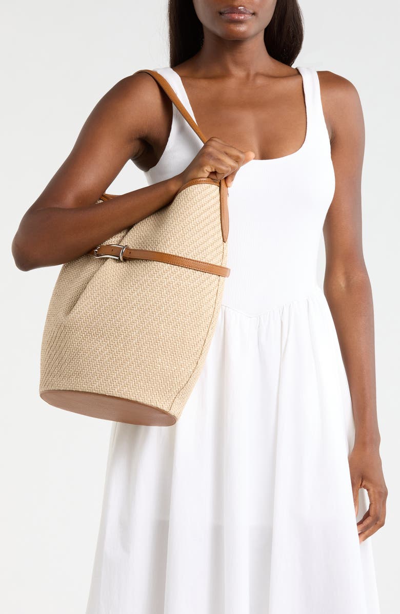 LIFFNER Large Belted Raffia Bucket Bag, Alternate, color, Beige