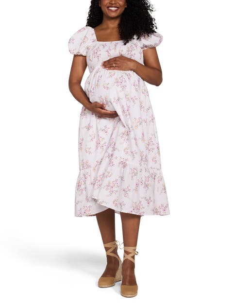 Smocked Bodice with Puff Sleeves Midi Dress