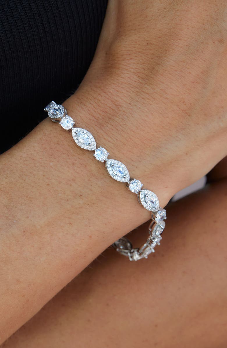 SAVVY CIE JEWELS Cubic Zirconia Halo Tennis Bracelet, Alternate, color, 