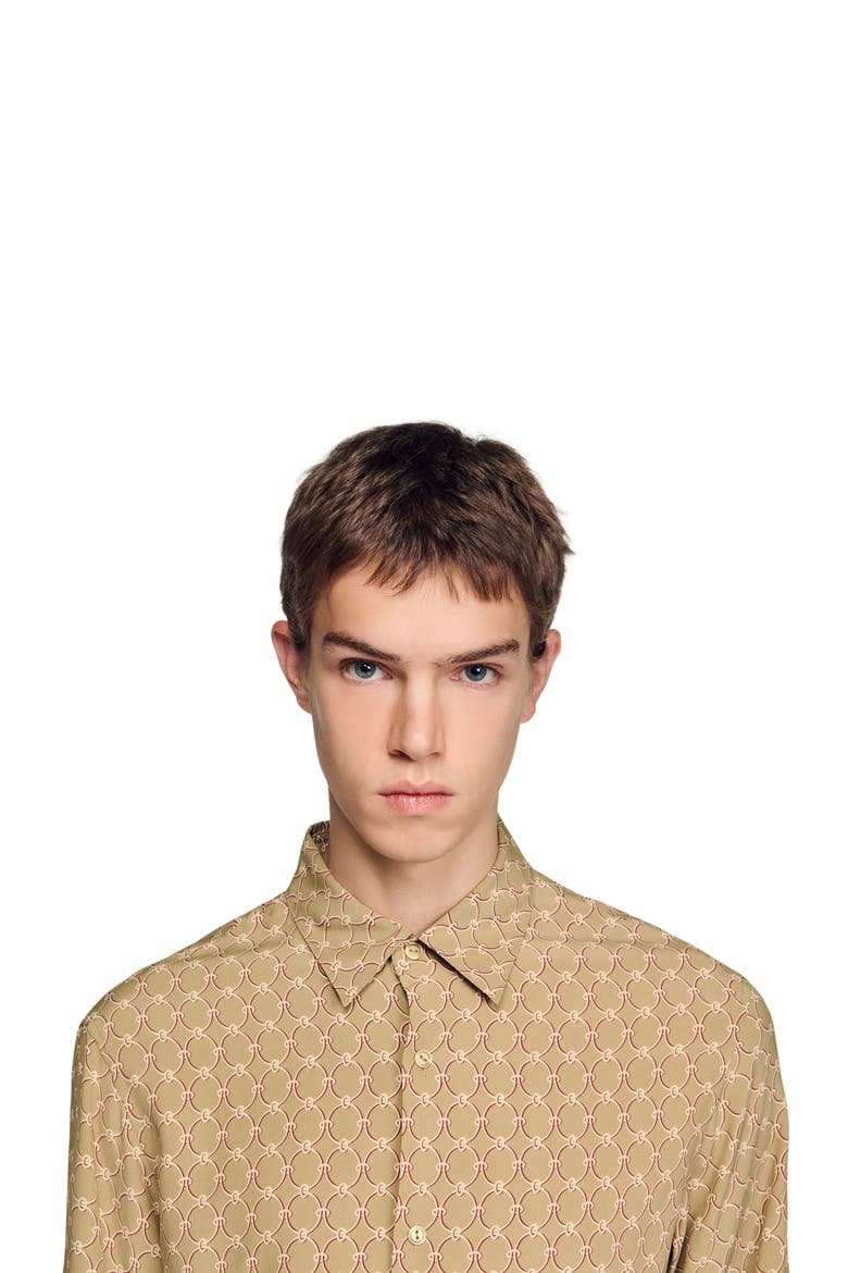 Link print loose-fit shirt, Alternate, color, Brown