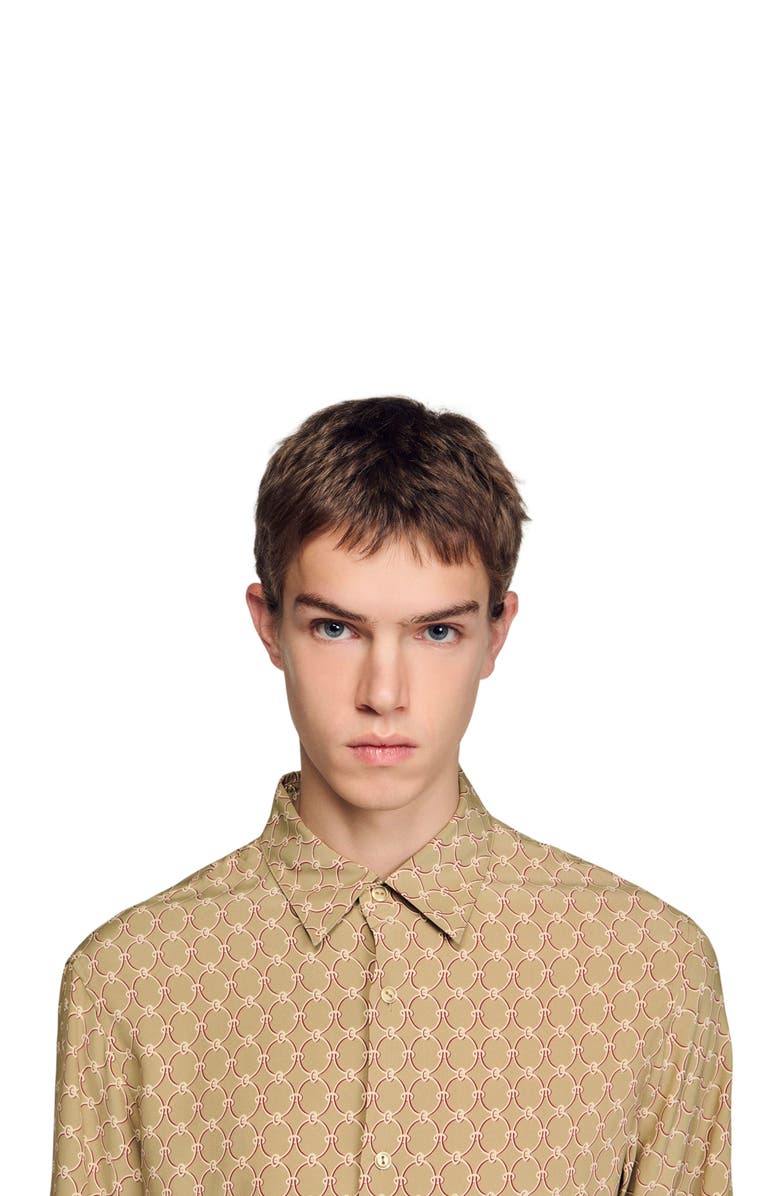 SANDRO Link print loose-fit shirt, Alternate, color, Brown