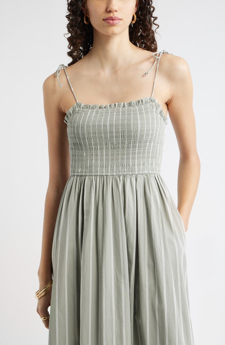 Nordstrom Smocked Sleeveless Flare Midi Dress, Alternate, color, Green- Ivory Sadie Stripe