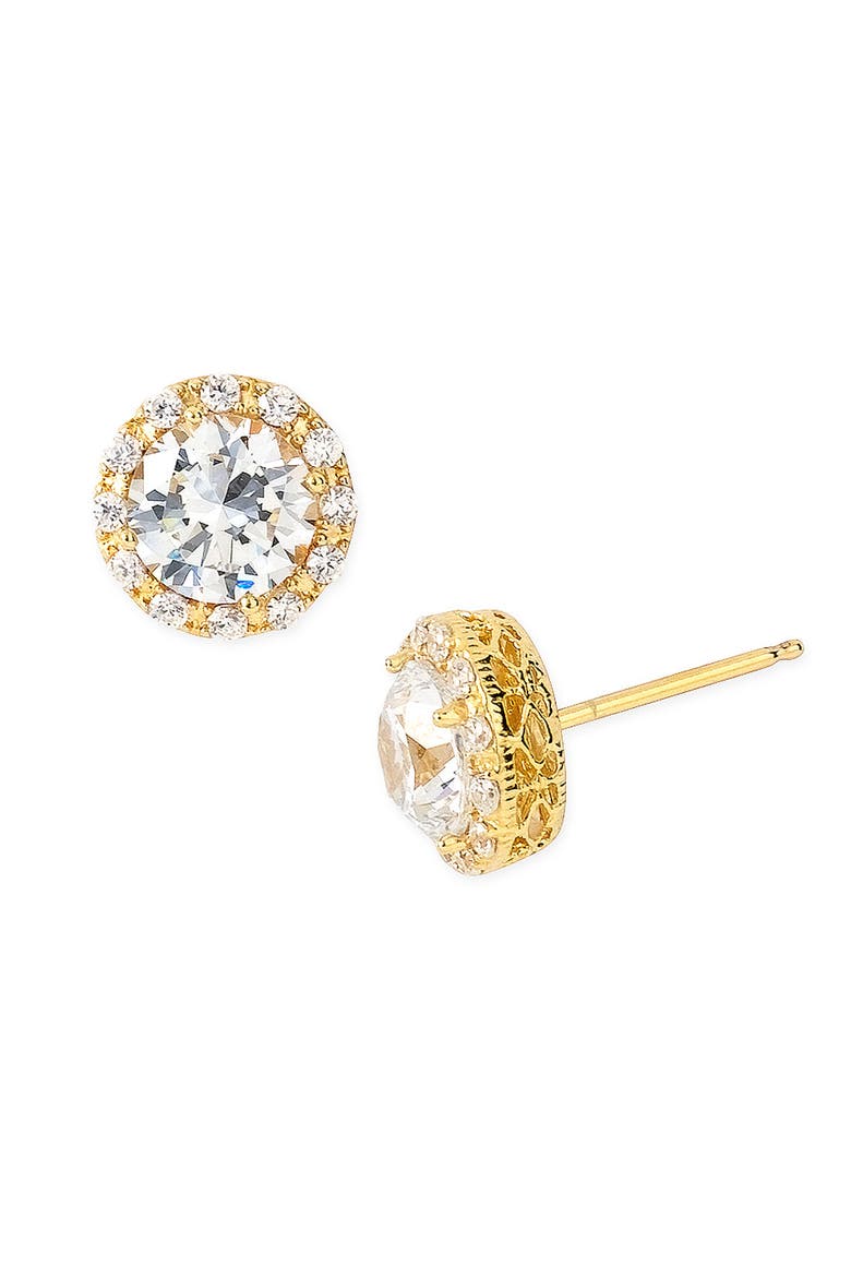 Halo Cubic Zirconia Stud Earrings, Alternate, color, GOLD PLATED SILVER