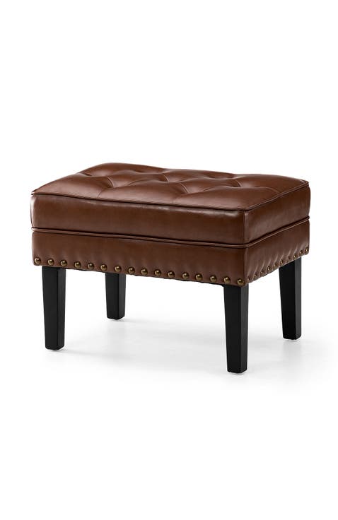 Mid-century Modern Faux Leather Button-tufted Accent Stool