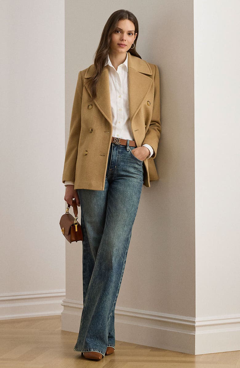 Lauren Ralph Lauren Wool Double Breasted Jacket, Alternate, color, Camel