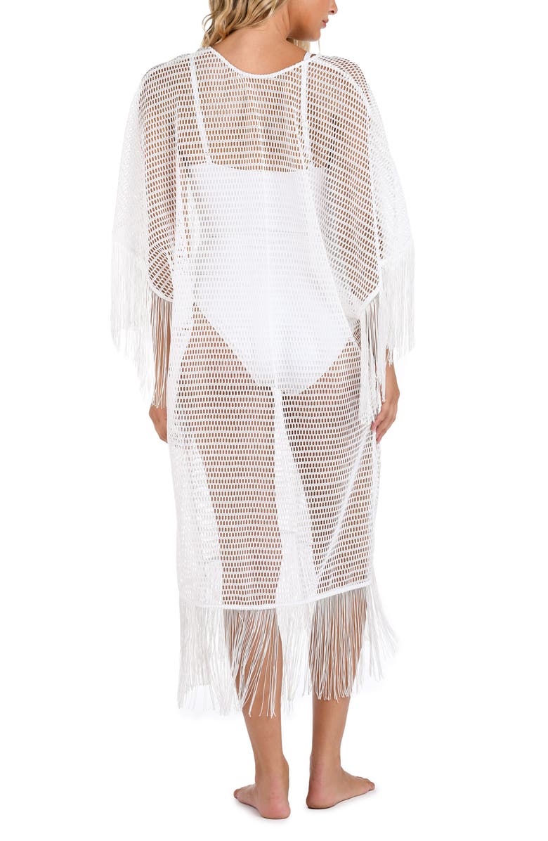 La Blanca Fringe Open Stitch Caftan, Alternate, color, White