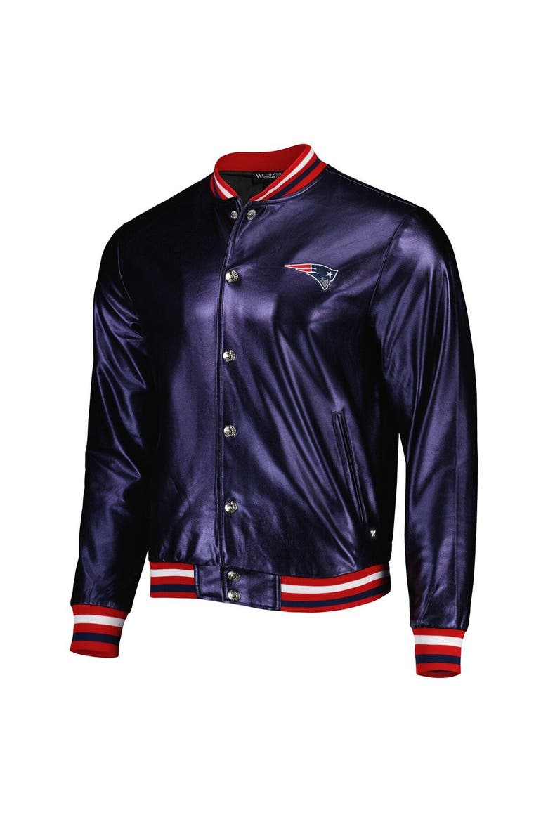 Men's The Wild Collective Navy New England Patriots Metallic Bomber Full-Snap Jacket, Alternate, color, Navy
