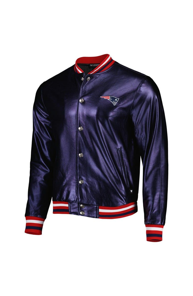 THE WILD COLLECTIVE Men's The Wild Collective Navy New England Patriots Metallic Bomber Full-Snap Jacket, Alternate, color, Navy