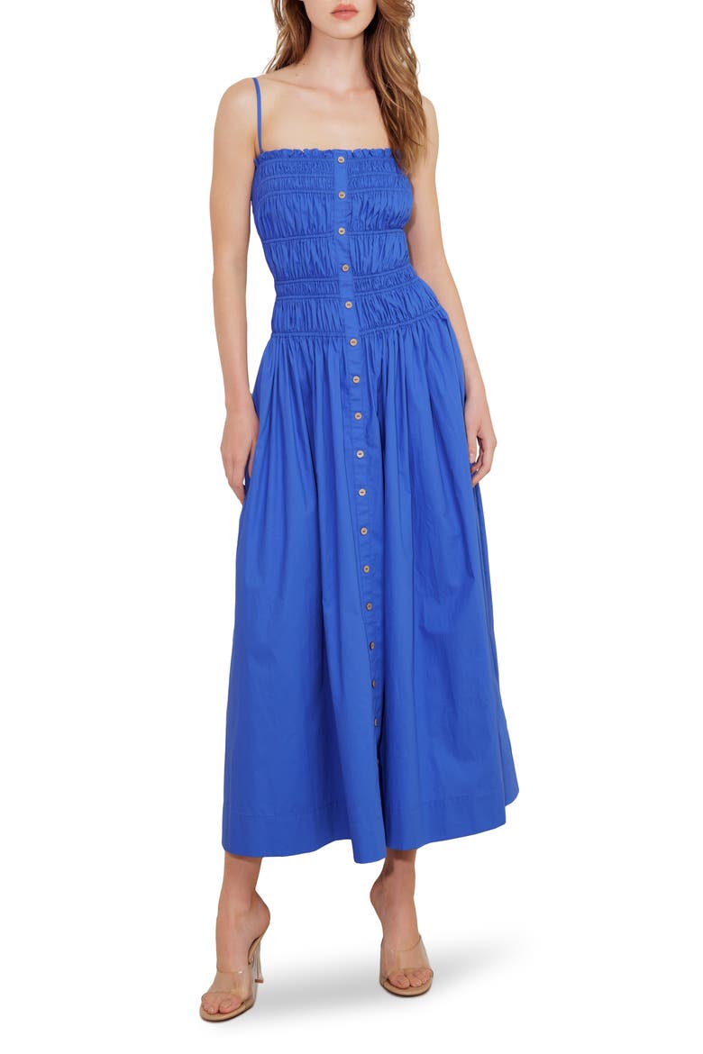 Shirred Cotton Maxi Sundress, Main, color, COBALT BLUE