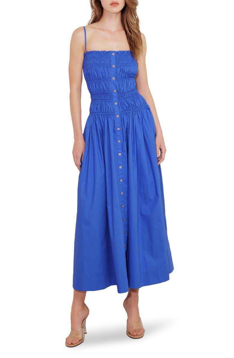 FREEMARKET Shirred Cotton Maxi Sundress, Main, color, Cobalt Blue