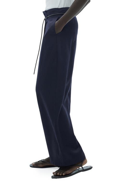 Mango Pleated Wide Leg Pants In Dark Navy