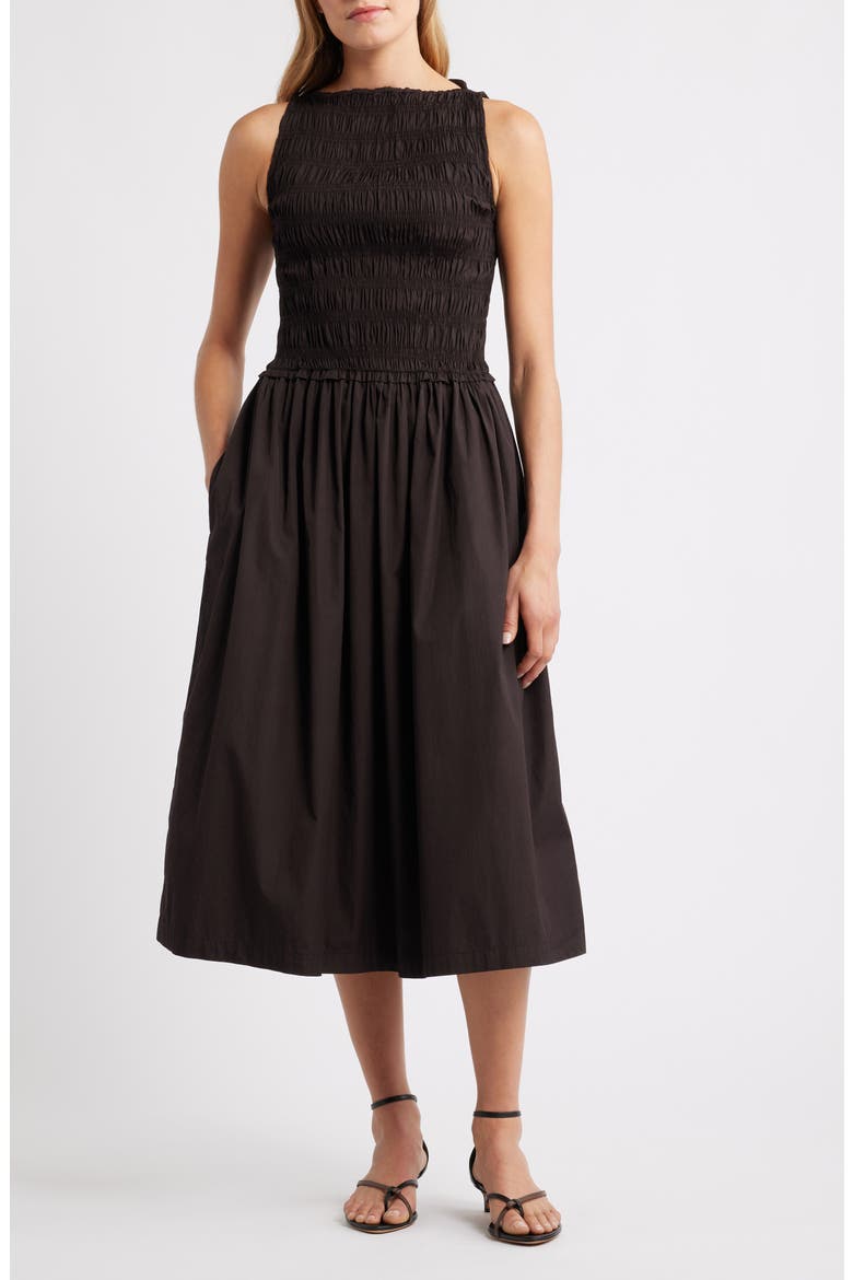The Melody Smocked Midi Dress, Main, color, MOLASSES