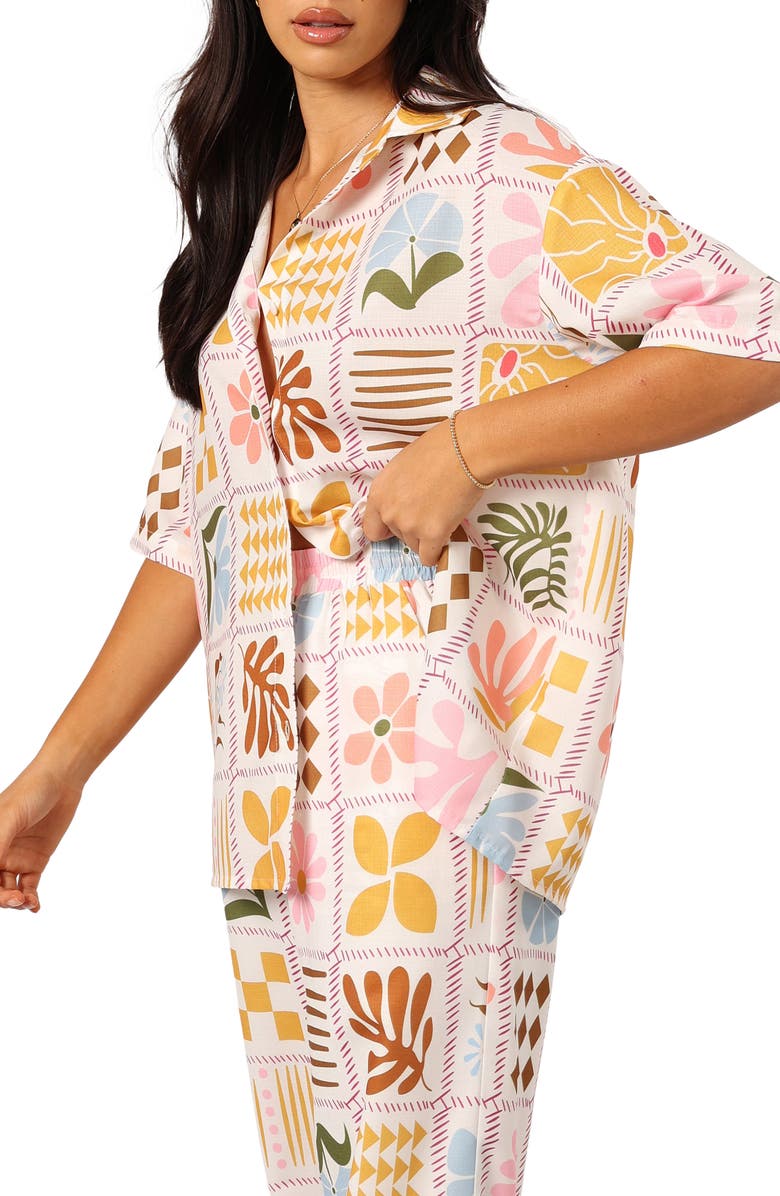 Petal & Pup Shay Oversize Patchwork Print Camp Shirt, Alternate, color, White Multi