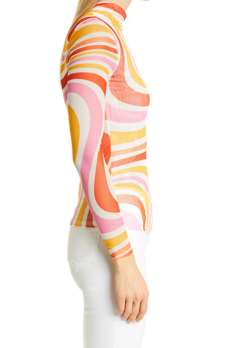 Sarrahh Swirl Stretch Mesh Turtleneck, Alternate, color, IVORY