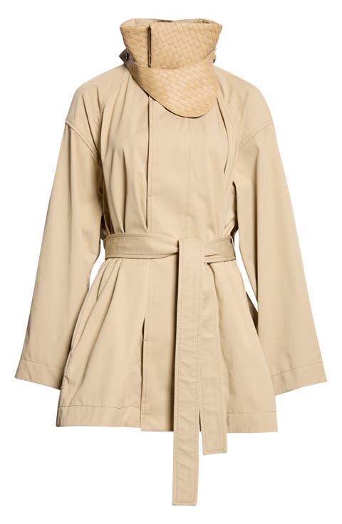 Intrecciato Leather Latch Cotton Trench Jacket