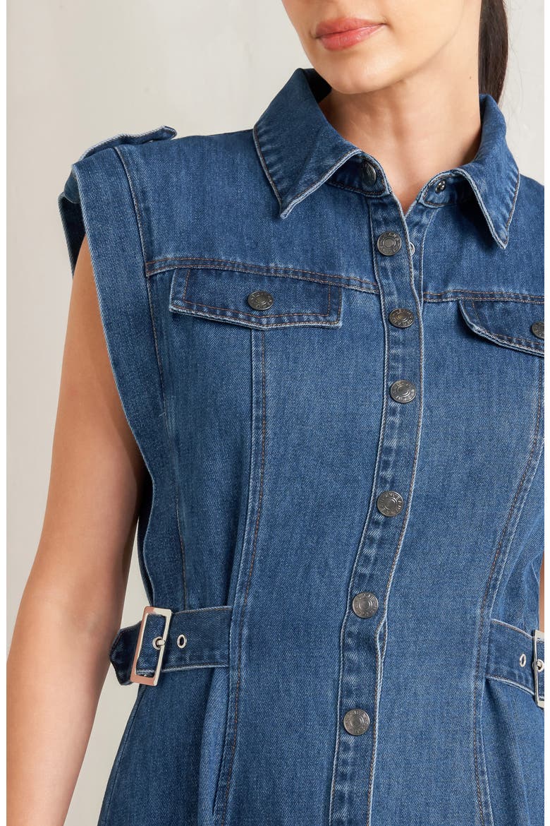 Buckle Tab Denim Fit & Flare Midi Dress, Alternate, color, DENIM