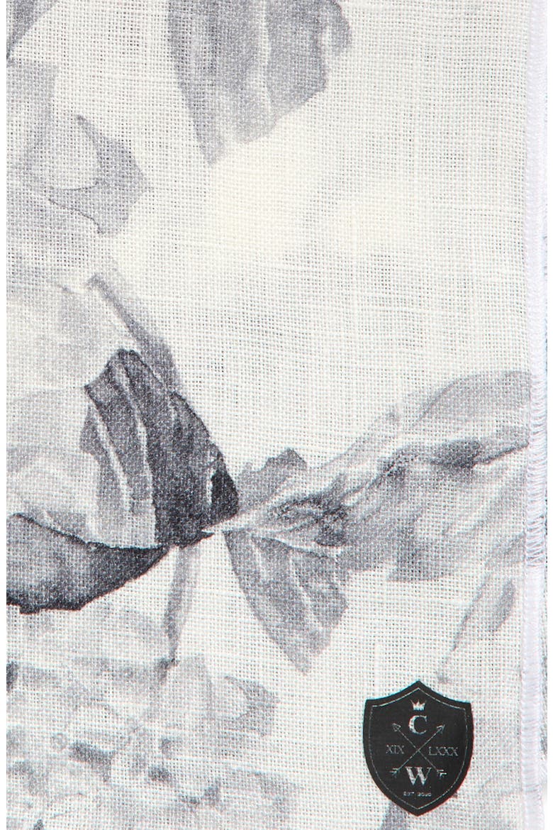 Grey & White Floral Linen Pocket Square, Alternate, color, GRAY
