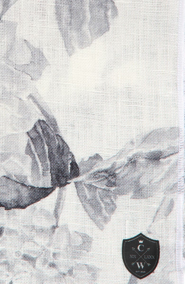CLIFTON WILSON Grey & White Floral Linen Pocket Square, Alternate, color, Gray