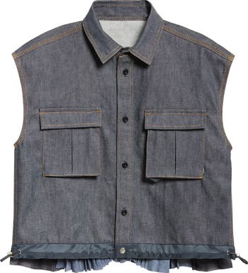 ■sacai■サカイ■Mixed Media Denim & Tweed Top■トップス Sacai Pleated Back Mixed Media Denim Shirt | Nordstrom