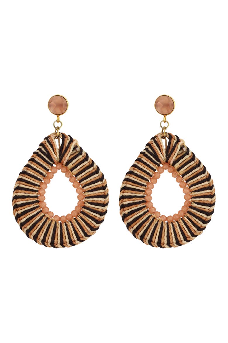 Raffia Teardrop Earrings, Main, color, BROWN