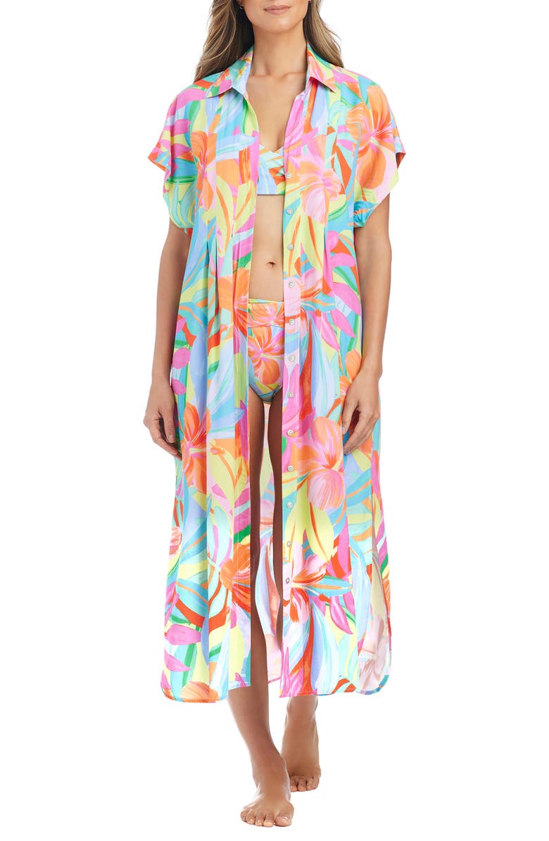 BLEU by Rod Beattie Pleated Dolman Sleeve Cover-Up Shirtdress, Alternate, color, 