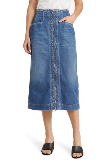 CLOSED CLOSED EXPOSED ZIP NONSTRETCH DENIM PENCIL SKIRT