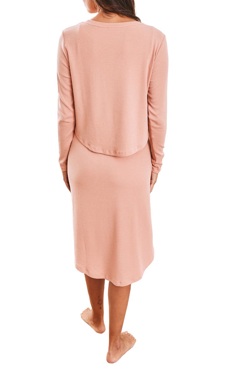 Angel Maternity Leah Long Sleeve Ribbed Maternity/Nursing Dress & Knotted Baby Gown Set, Alternate, color, Pink