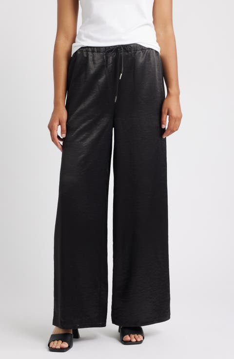 Village Satin Drawstring Wide Leg Pants