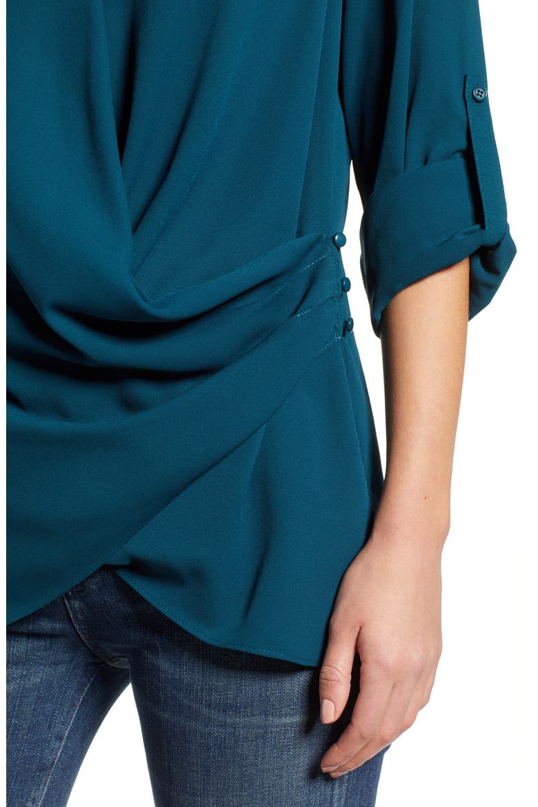 Side Drape Blouse, Alternate, color, TEAL