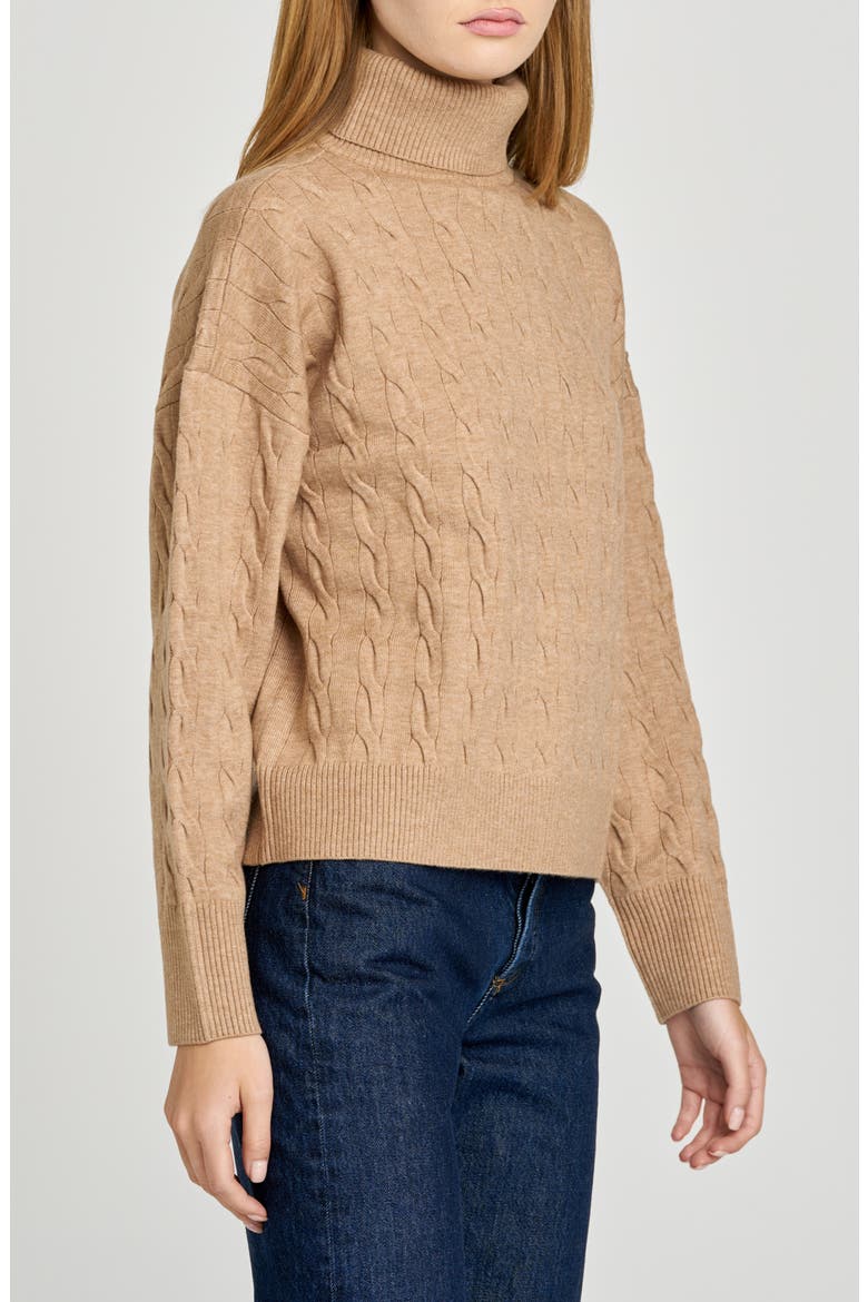 Sally Cable Knit Turtleneck Sweater, Alternate, color, CAMEL
