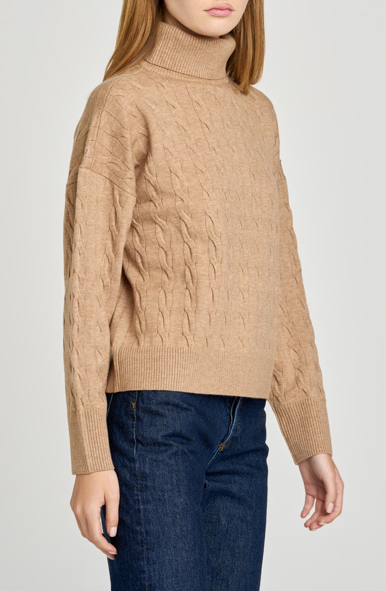 WAYF Sally Cable Knit Turtleneck Sweater, Alternate, color, Camel