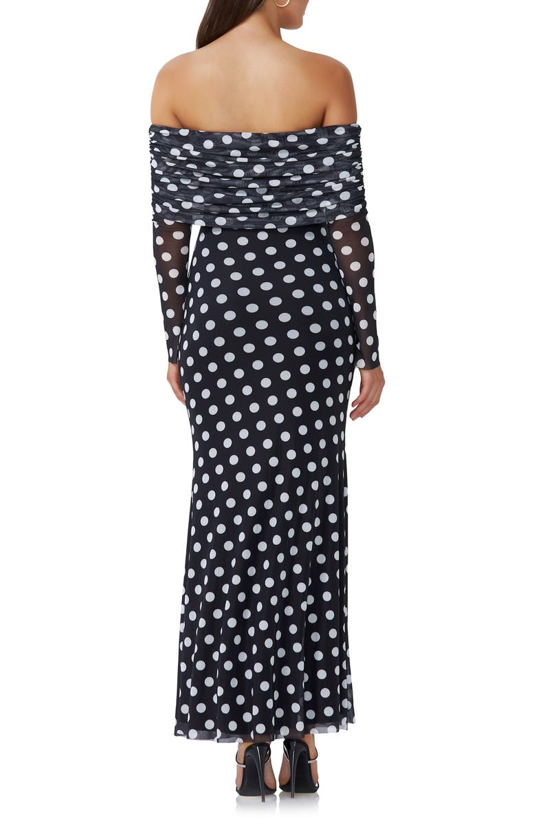 AFRM Thelma Off the Shoulder Long Sleeve Maxi Dress, Alternate, color, Diagonal Dot