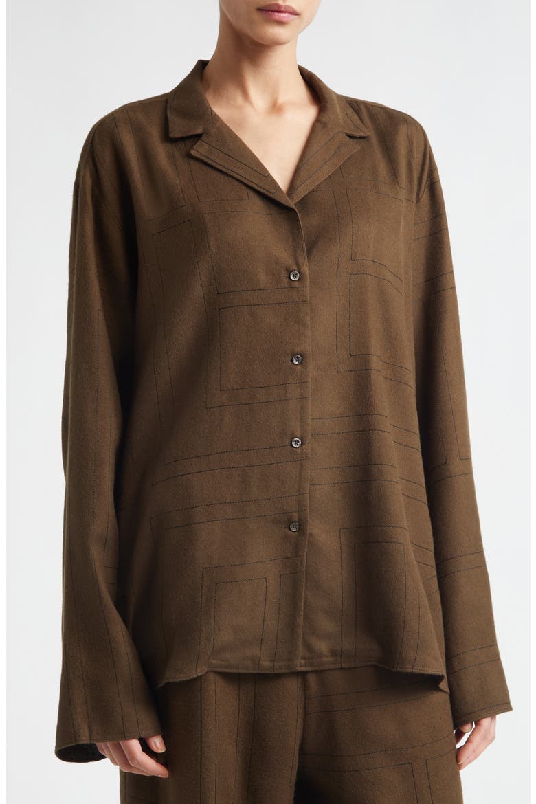 Monogram Embroidered Flannel Button-Up Shirt, Alternate, color, DARK BROWN