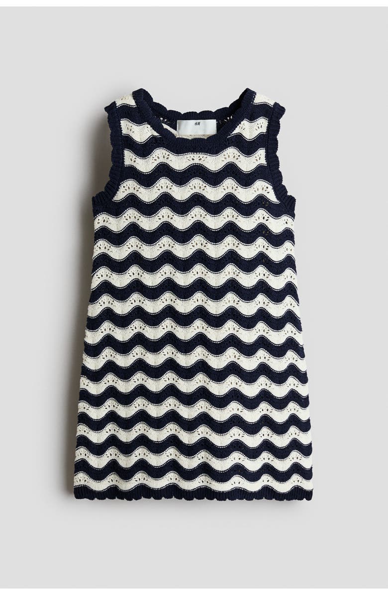 H&M Appliquéd open-knit dress, Alternate, color, Navy Blue/Striped