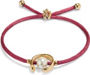 UNODE50 18K gold-plated mauve thread bracelet with shell pearl accessory