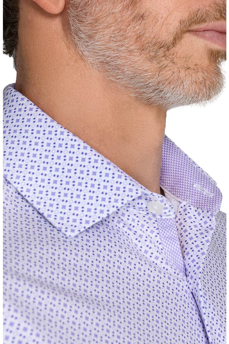 Slim Fit Patchwork Diamond Performance Dress Shirt, Alternate, color, WHITE/PURPLE