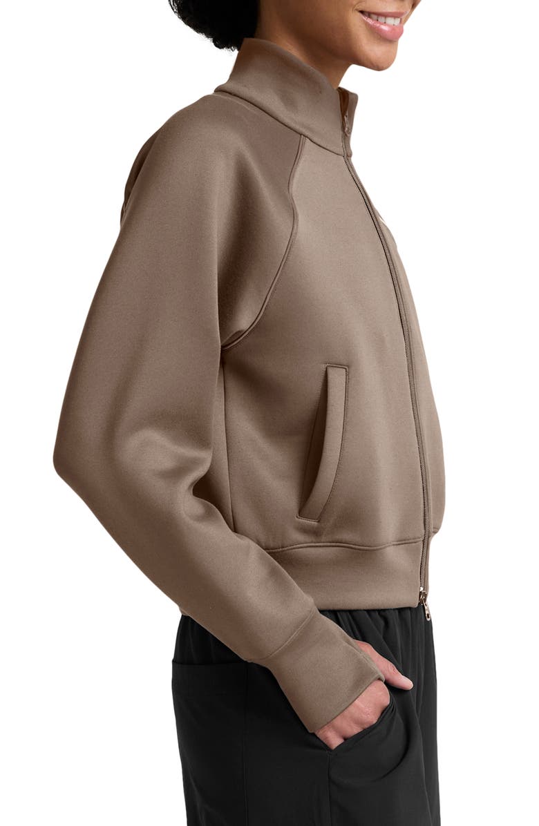 Beyond Yoga Piping Detail Bomber Jacket, Alternate, color, Cappuccino
