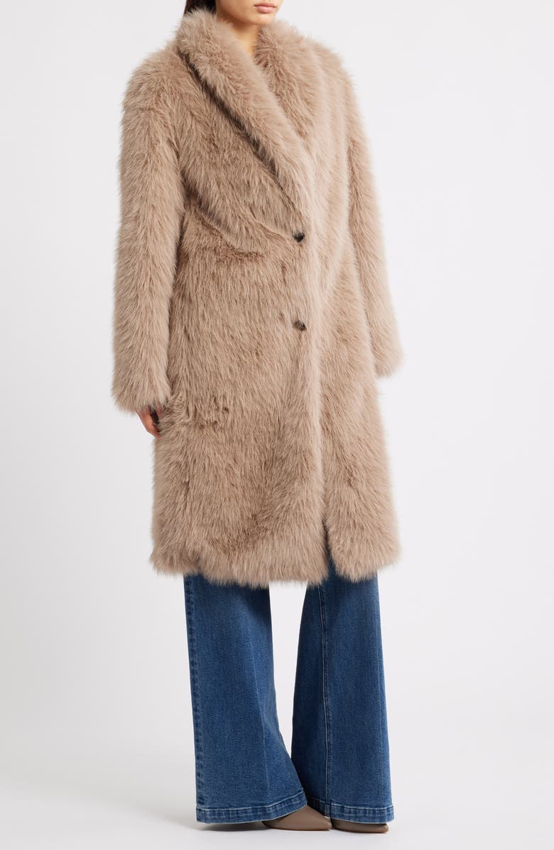 Thread & Supply Long Faux Fur Coat, Alternate, color, Brown