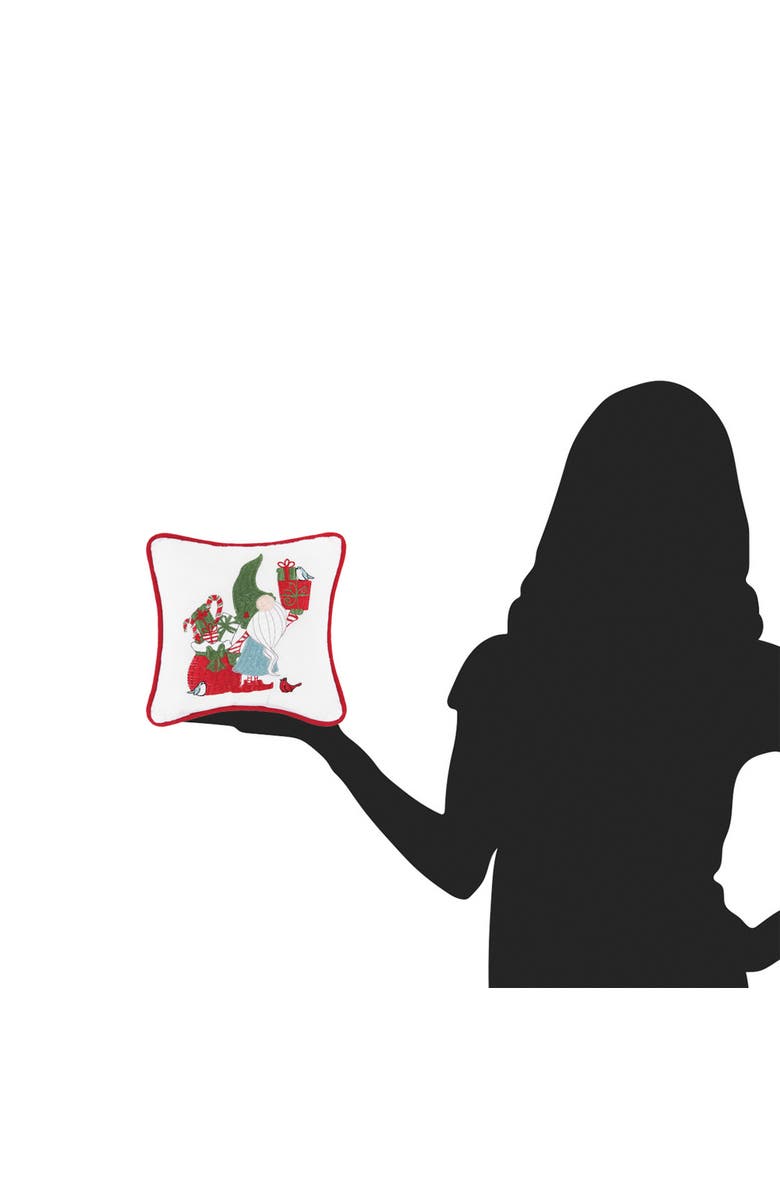 C&F Home Gnome Presents Embroidered Cotton Small/Petite Accent Pillow, 8" x 8", Alternate, color, White